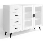 Elegant White Sideboard Buffet Cabinet With Tempered Glass Doors And Adjustable Shelves 5 1573 24D26C
