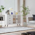 Elegant White Sideboard Buffet Cabinet With Tempered Glass Doors And Adjustable Shelves 6 1573 78Ce7E